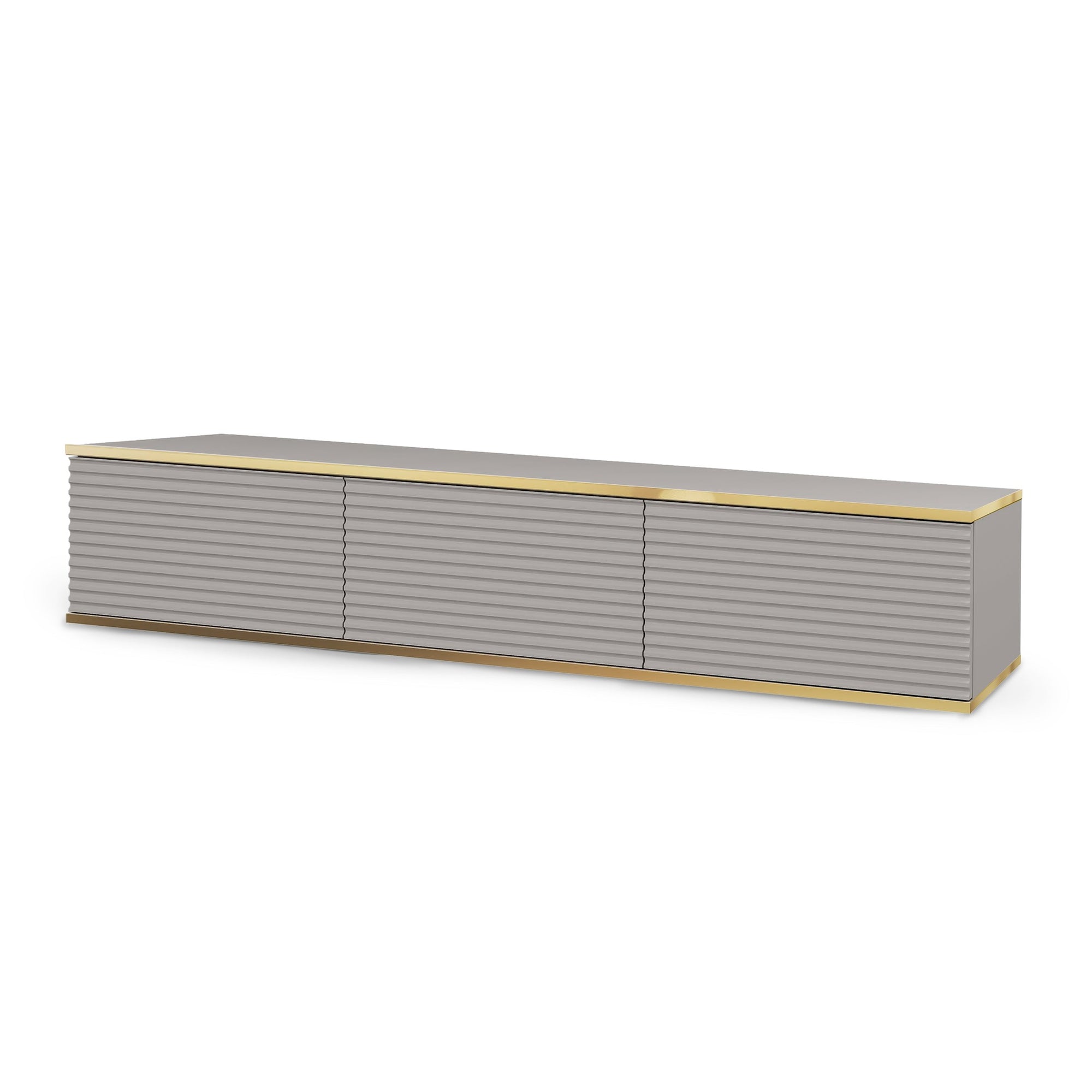 Szafka RTV 175x30 ze złotymi akcentami - ryflowany front MDF, system push-to-open | Meva