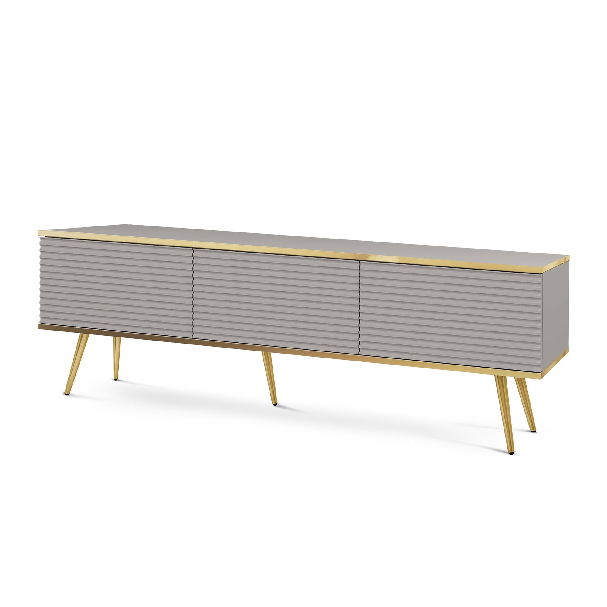 Szafka RTV 175x30 ze złotymi akcentami - ryflowany front MDF, system push-to-open | Meva