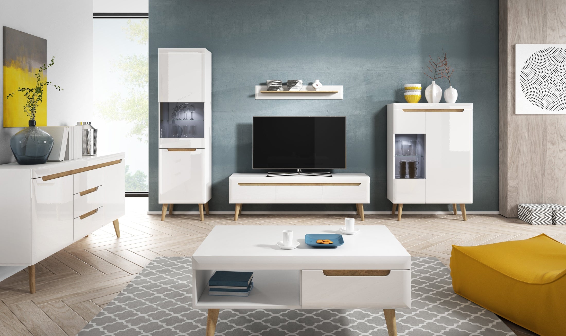 Komoda z szufladami i szafkami 160x83 w stylu skandynawskim | Trava