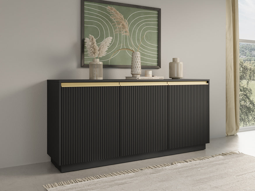 Komoda 154x72 w stylu nowoczesnym - frezowane fronty MDF, złote uchwyty, cichy domyk | Westa
