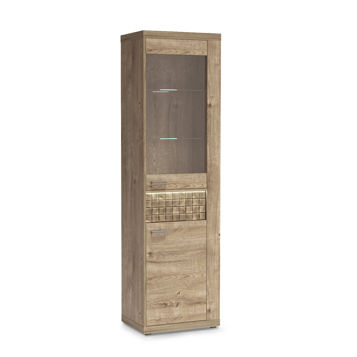 Korin display cabinet 201x57 with LED – lit glass shelves and front, glass display cabinet with LED lighting
