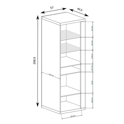 Korin display cabinet 201x57 – dimension drawing with width, height and depth