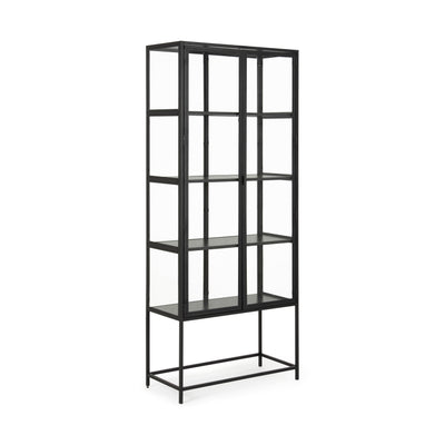 Skeleto 77x186 Black Melamine Display Cabinet with Beveled Edges – a black display cabinet with shelves in black ash finish