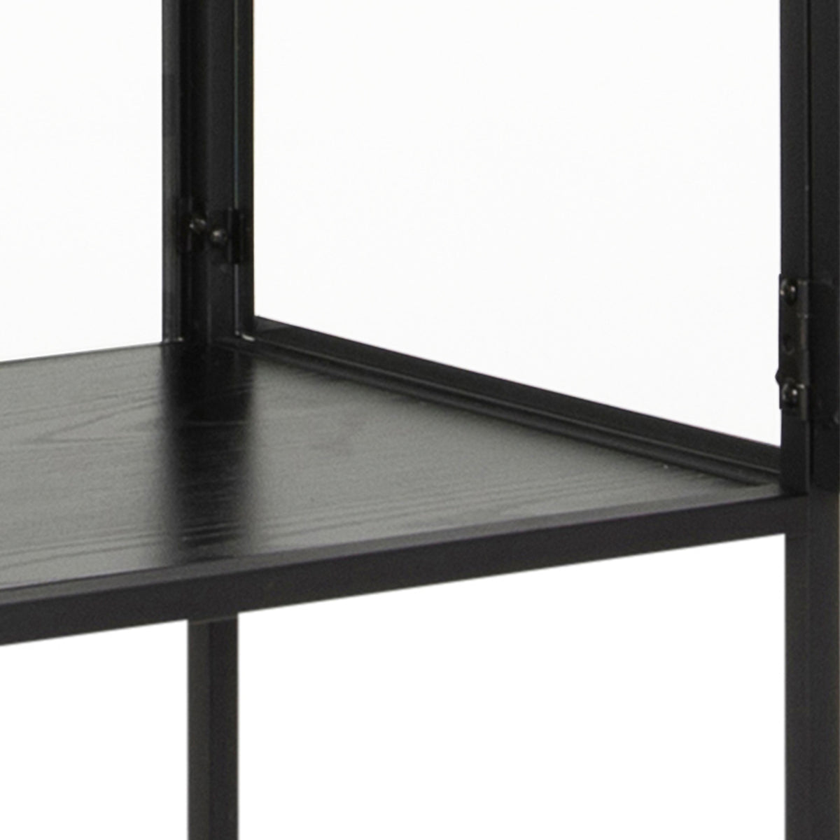 Skeleto 77x186 Black Melamine Display Cabinet – close-up of the shelf with a black ash finish and black frame