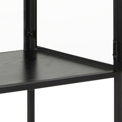 Skeleto 77x186 Black Melamine Display Cabinet – close-up of the shelf with a black ash finish and black frame