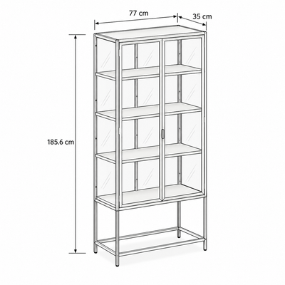 Skeleto 77x186 display cabinet – dimensional drawing showing width, height and depth