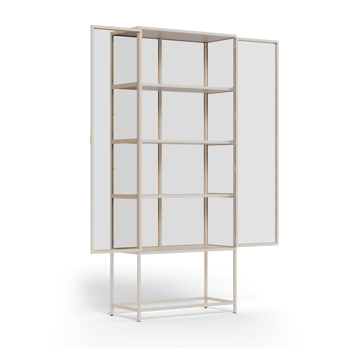 Skeleto 77x186 Grey Melamine Display Cabinet with open doors – four shelves inside, display cabinet with glass doors