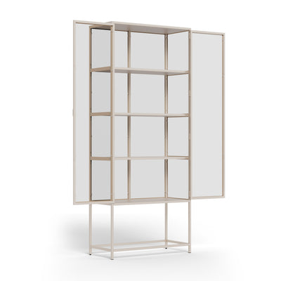 Skeleto 77x186 Grey Melamine Display Cabinet with open doors – four shelves inside, display cabinet with glass doors