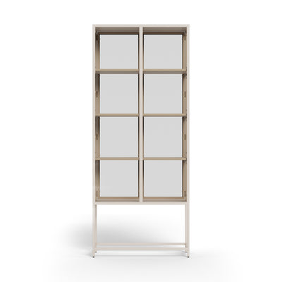 Skeleto 77x186 Grey Melamine display cabinet, front view – two glass doors and an industrial-style steel frame