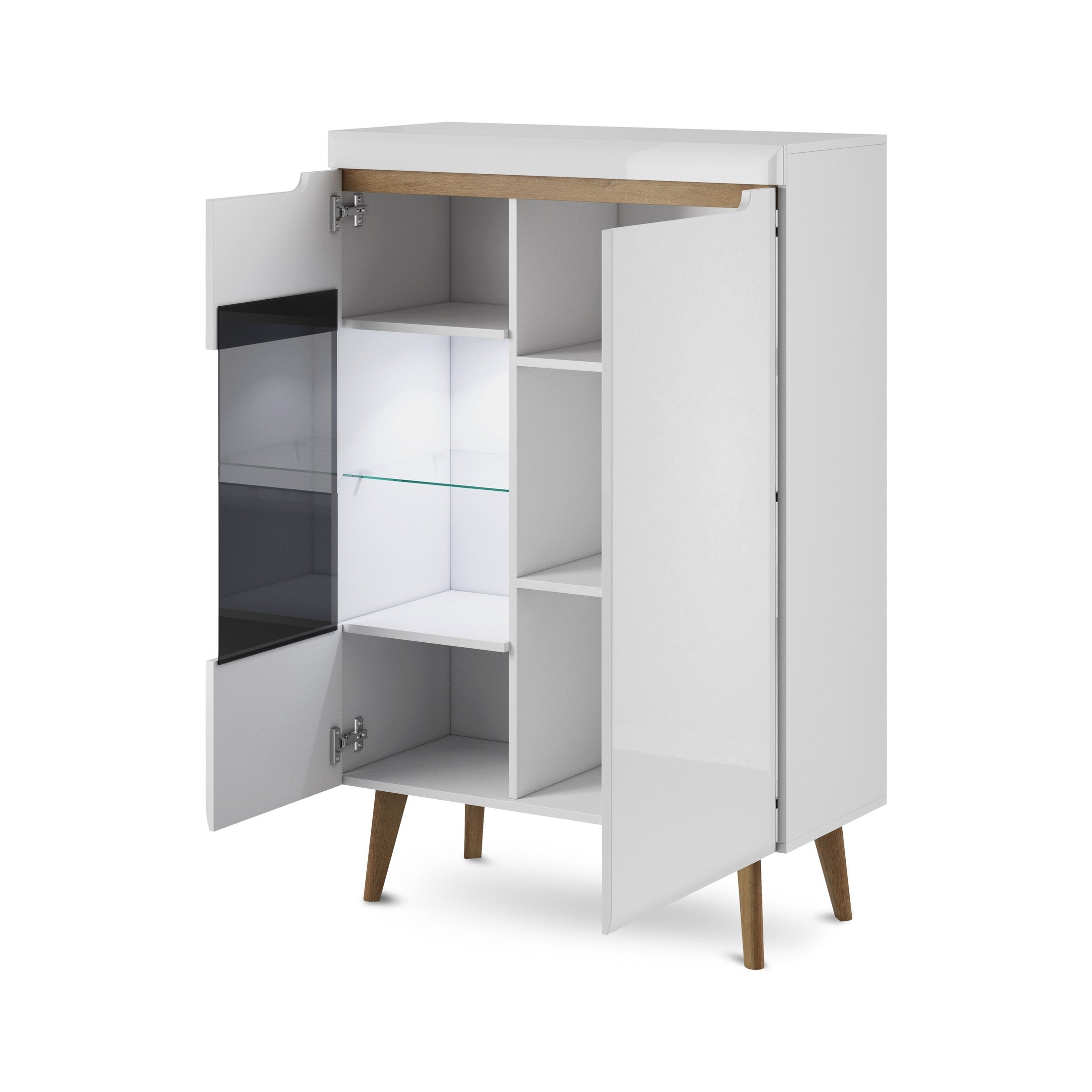 Witryna z przeszklonym frontem 90x134 cm w stylu skandynawskim | Trava