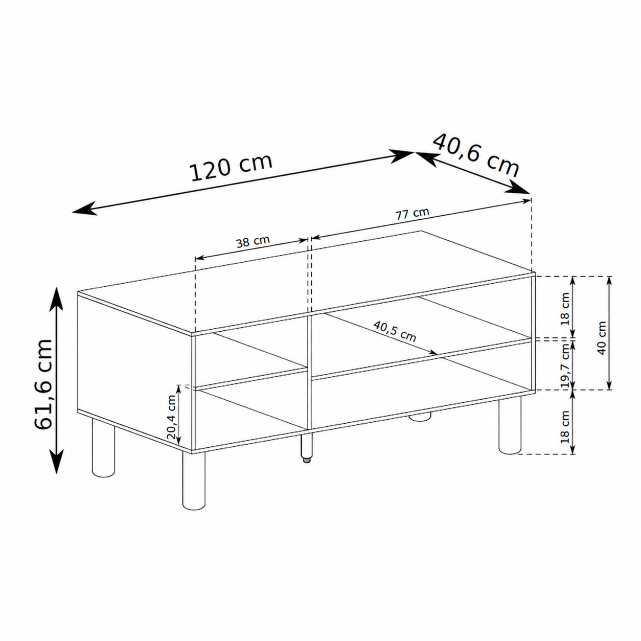 TV Cabinet 120x62 with a drawer and an open compartment in Scandinavian style | FJORD
