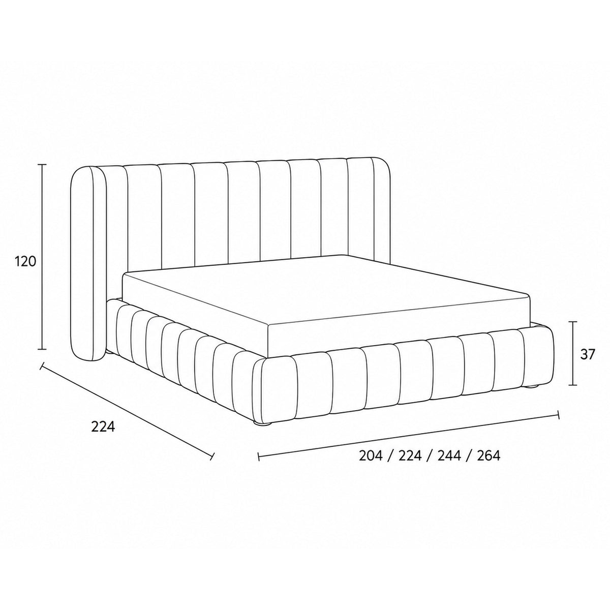 Upholstered bed with vertical tufting and storage in a modern soft style | Gianda