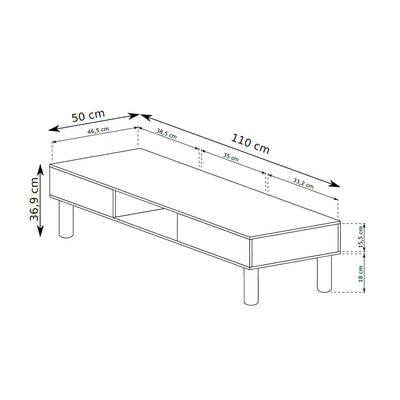 Coffee table 110x37 with open compartments in Scandinavian style | FJORD