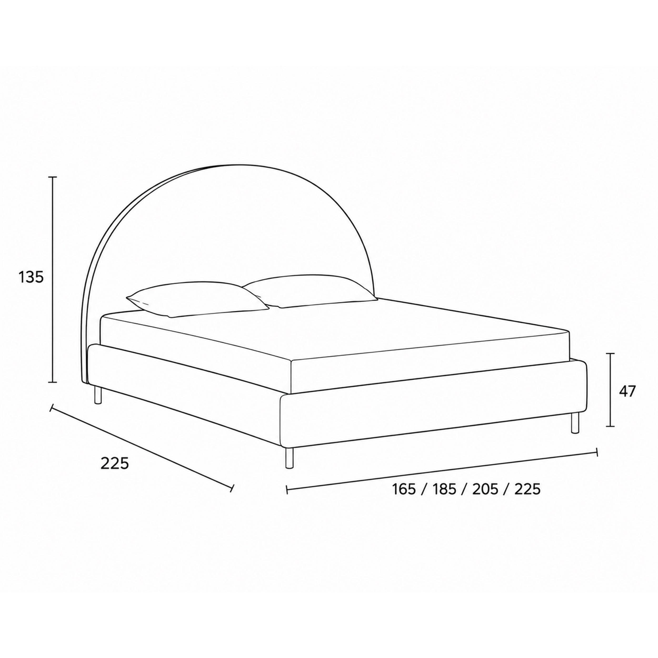 Upholstered bed with a semicircular headboard and storage in a soft modern style | Zora