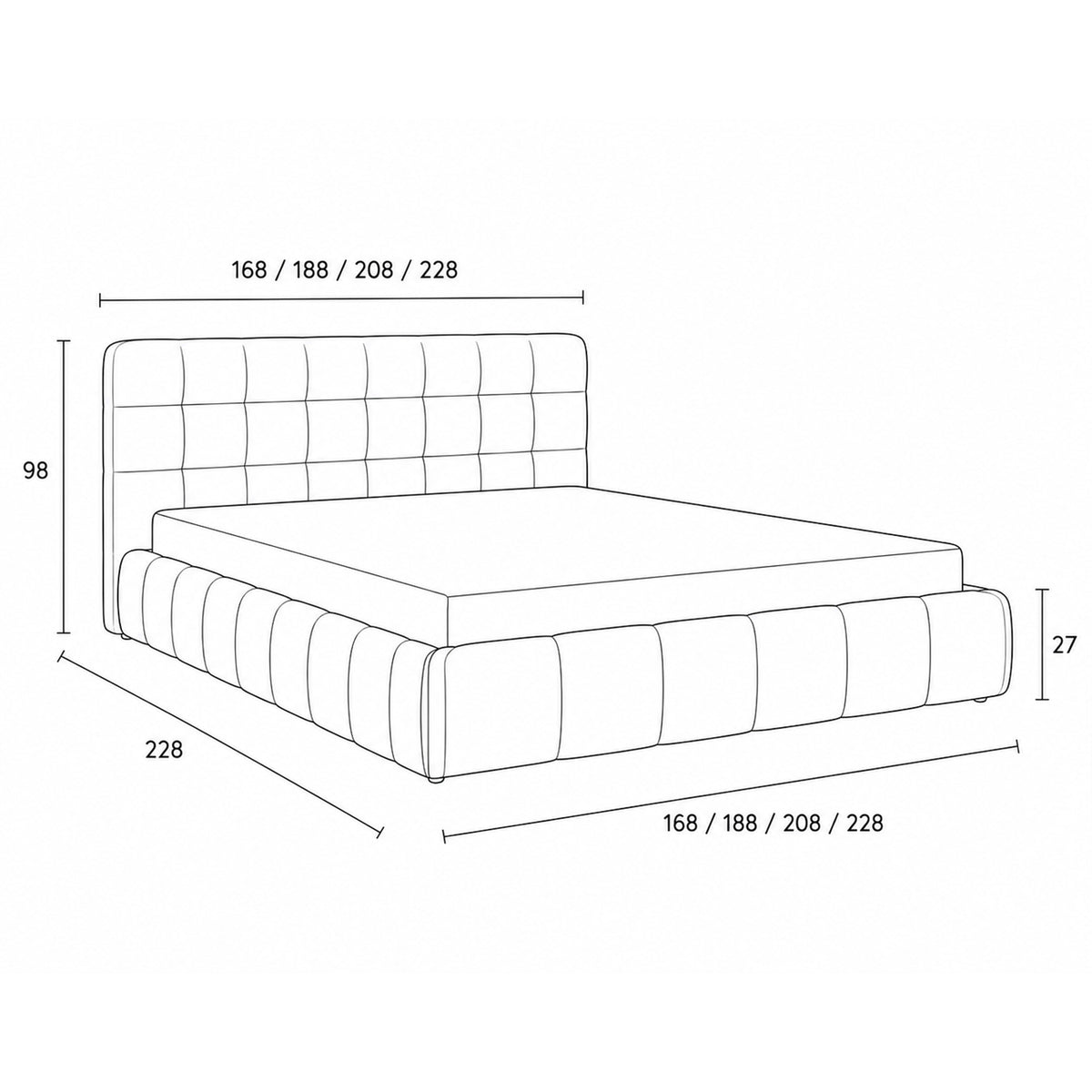 Quilted upholstered bed with a low frame in a modern style | Talaro