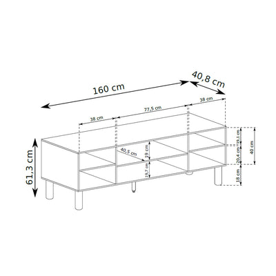 TV  Cabinet 160x62 with spacious storage compartments in Scandinavian style | FJORD