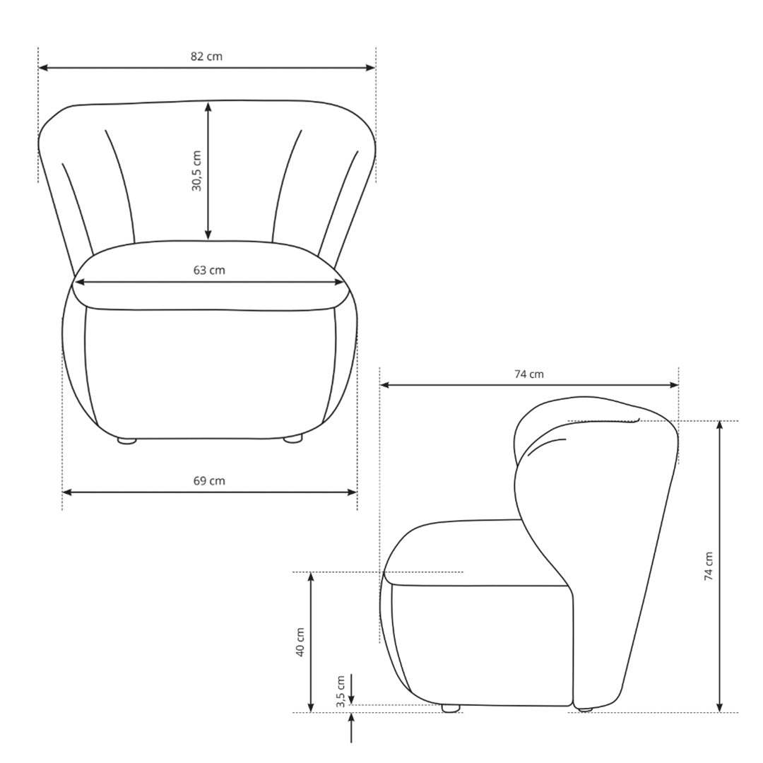 Relaxation armchair 82x74 cm in Japandi style | OLEMO