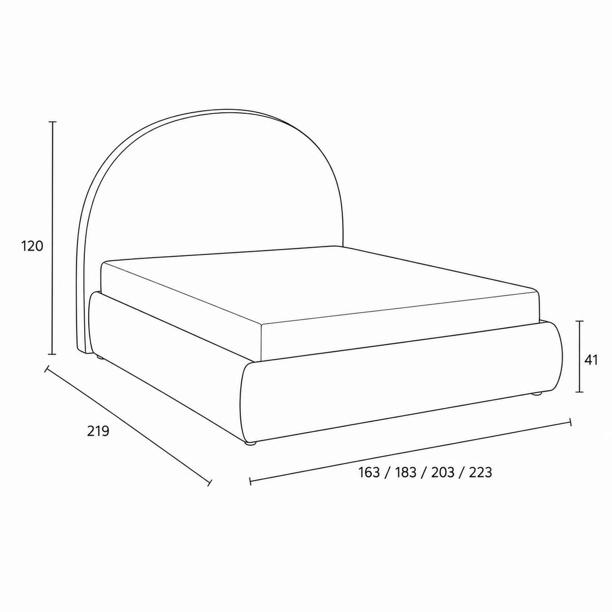 Upholstered bed with storage and a semicircular headboard in a modern style | Orizo