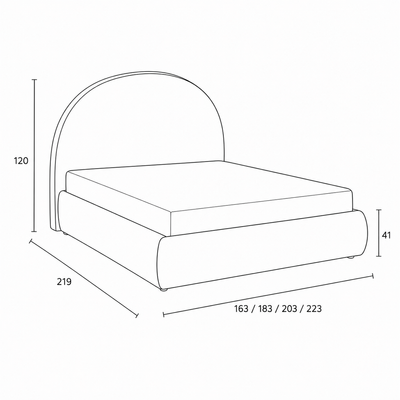 Upholstered bed with storage and a semicircular headboard in a modern style | Orizo
