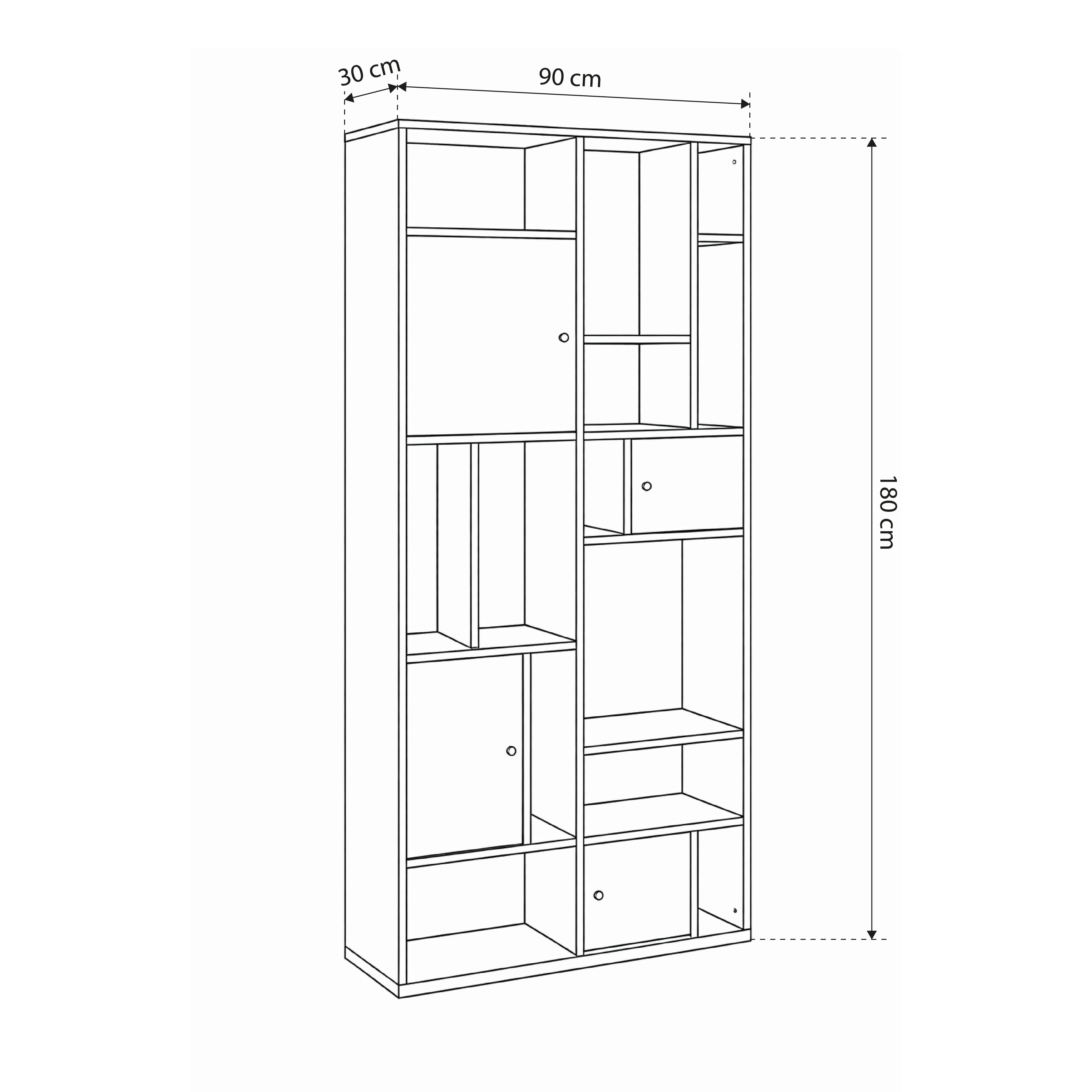 Bookcase for living room 90x180 in Japandi style | Asymo