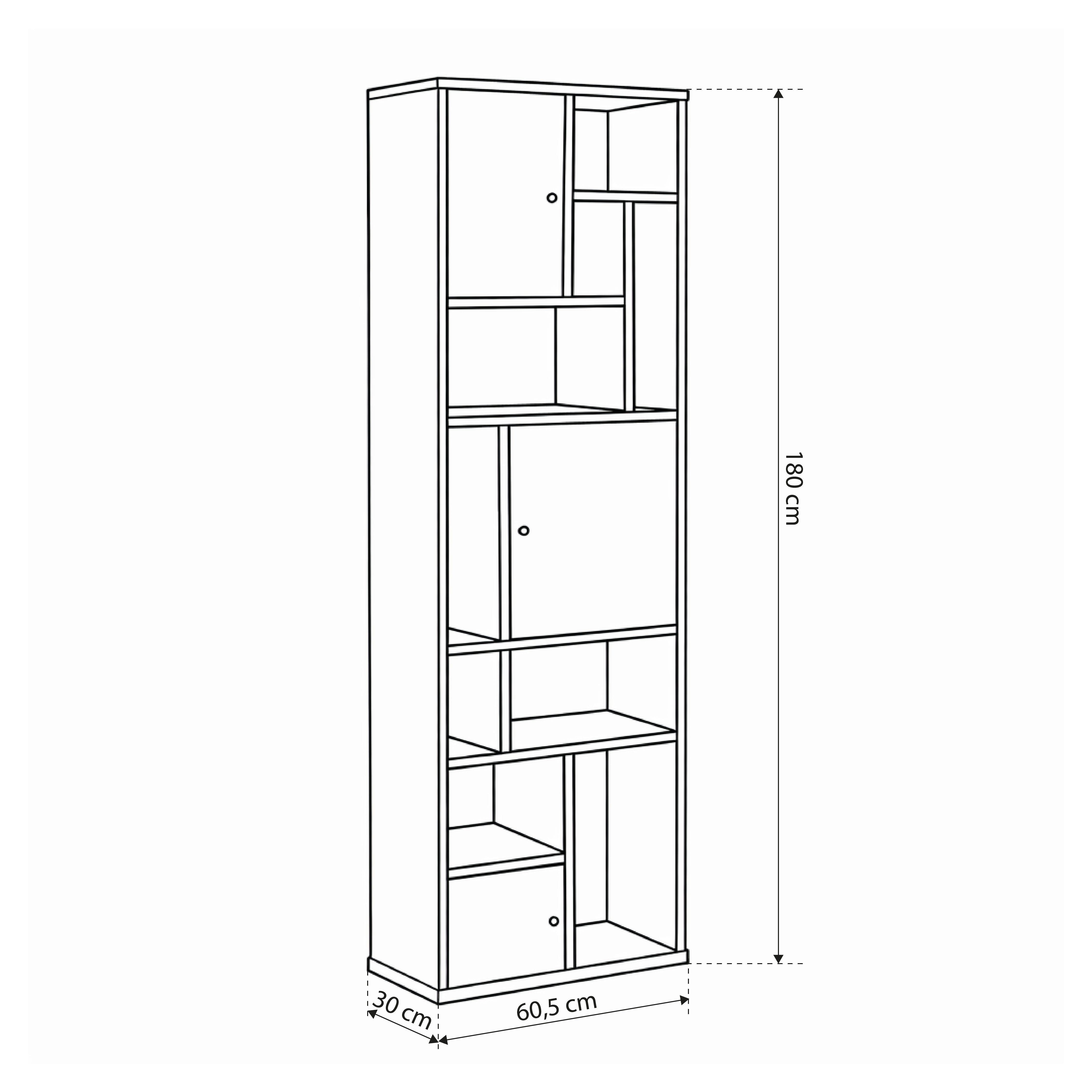 Wooden bookcase 61x180 with closed shelves | Asymo