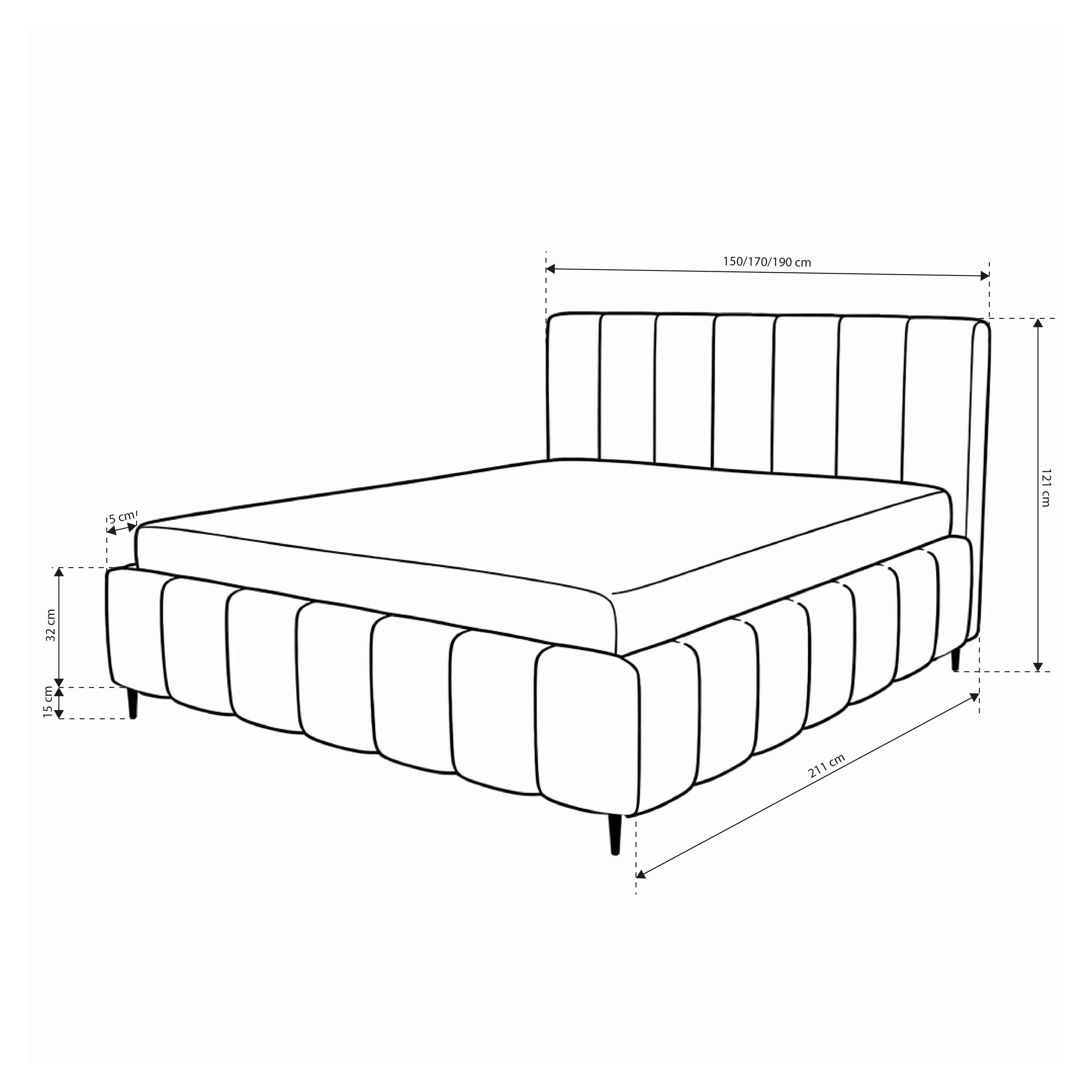 Quilted upholstered bed with bedding storage in various sizes in elegant style, Lambi fabric | Nerom