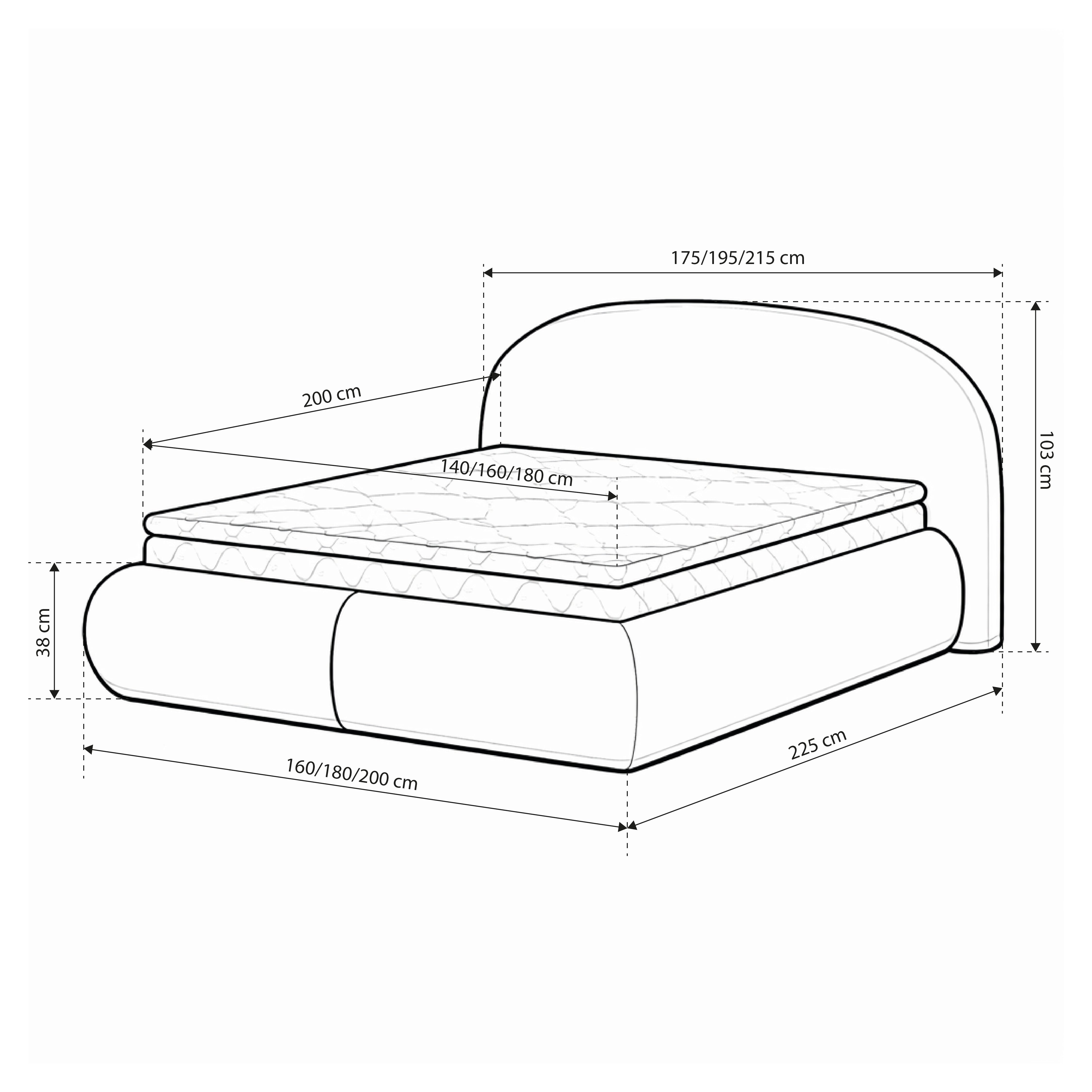 Upholstered bed 140/160/180x200 with storage in modern style | Glori