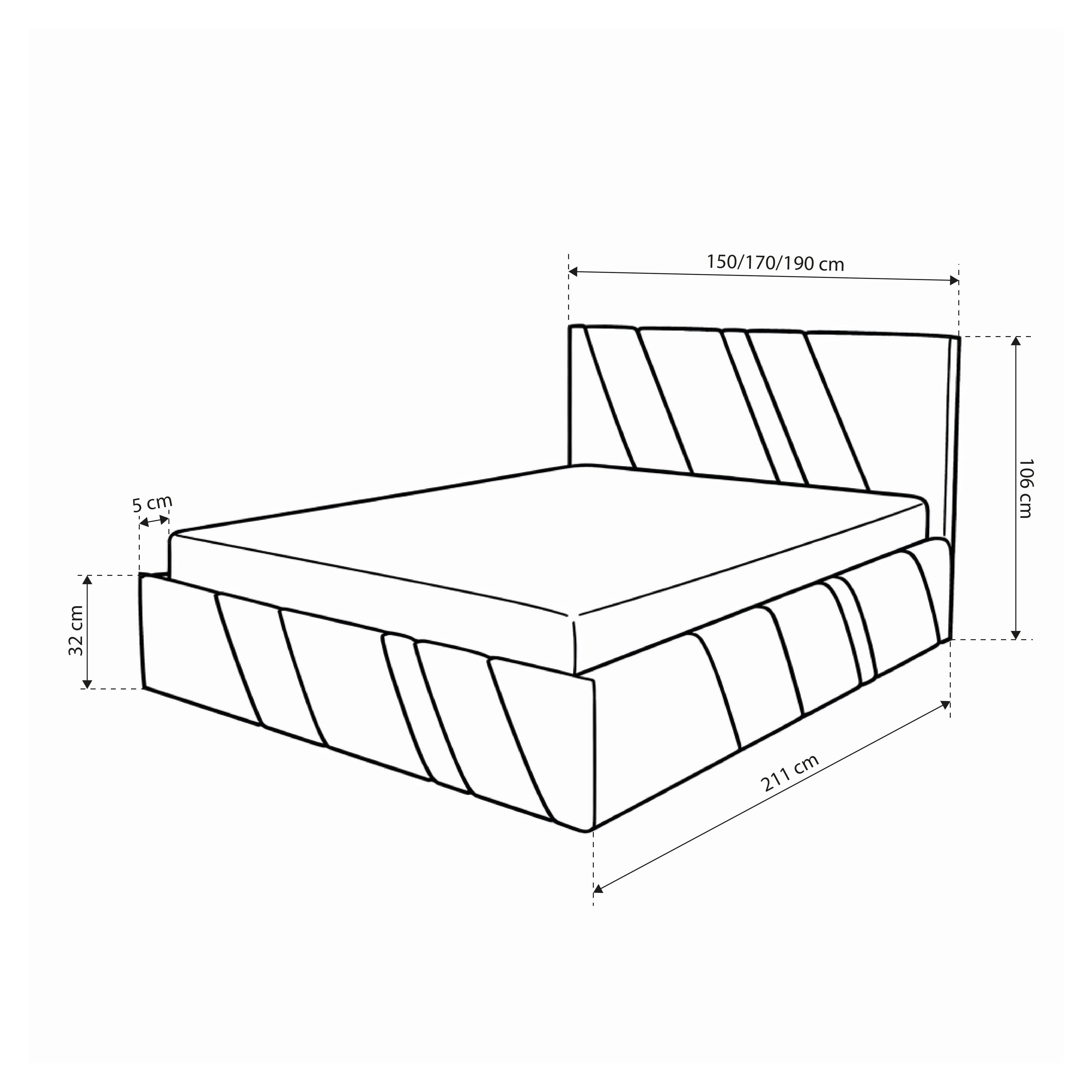 Quilted upholstered bed with storage in various sizes in modern style, Lambi fabric | Raiz
