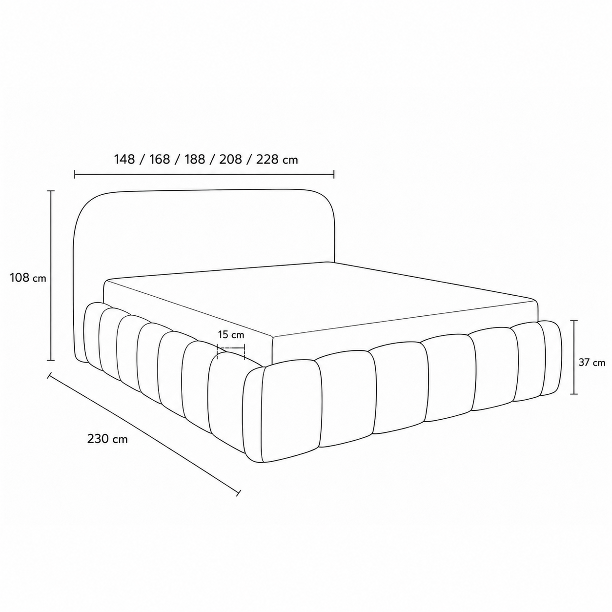 Upholstered bed with storage in a modern soft style, Monte fabric | Tegell