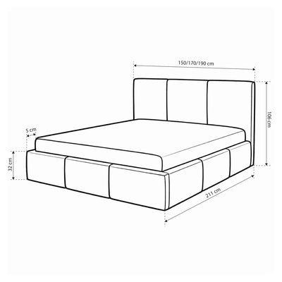 Upholstered bed with storage in various sizes in modern style, Lambi fabric | Melora
