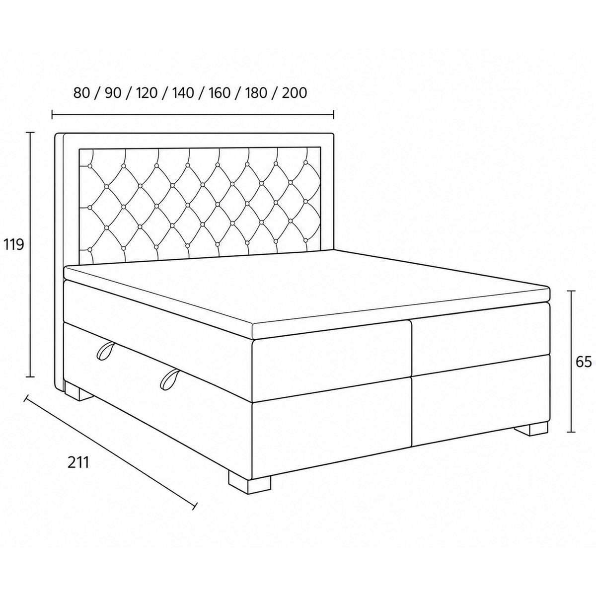 Diamond-tufted continental bed with two storage compartments in a glamour style | Santia