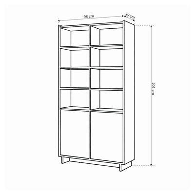 Tall bookcase 98x201 with doors and shelves in Japandi style | Kiyro