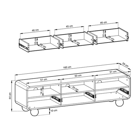 Szafka RTV 160x44 w stylu japandi | Ballo