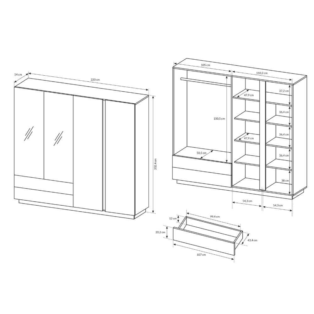 Szafa 4-drzwiowa 220x202 cm w stylu nowoczesnym | Armelia