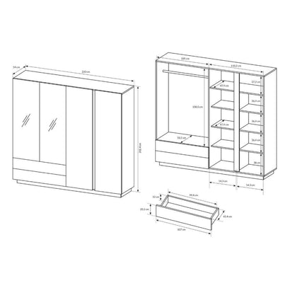 Szafa 4-drzwiowa 220x202 cm w stylu nowoczesnym | Armelia