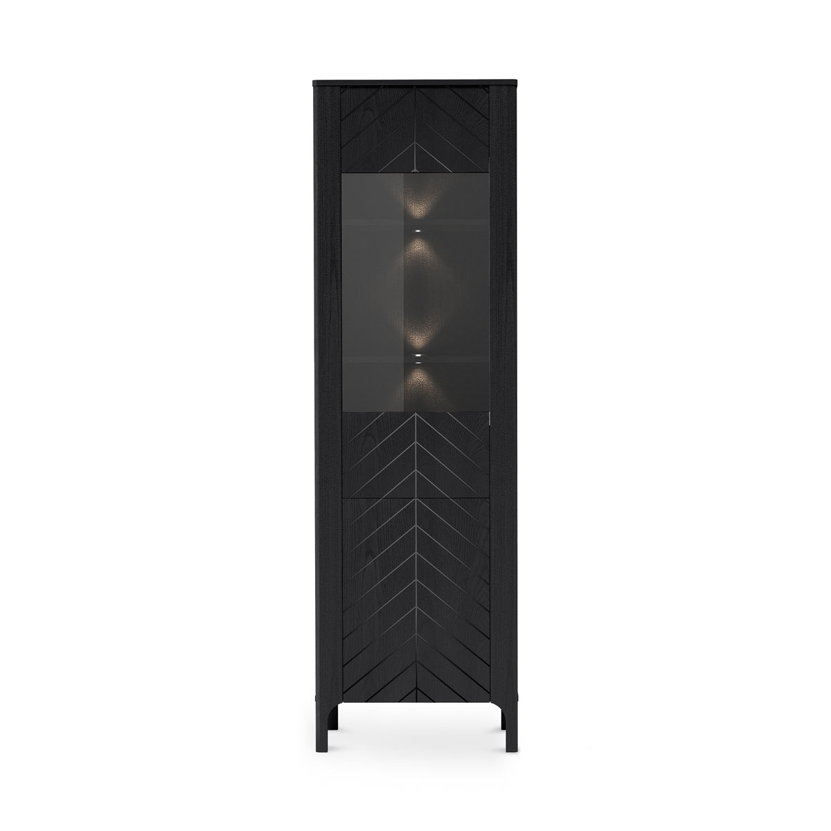 Tall EKLIPSO display cabinet 60x197 with glazing in a modern style – colour Black with LED lighting | Pillovely