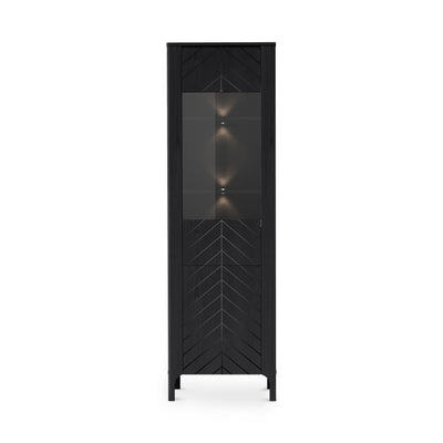 Tall EKLIPSO display cabinet 60x197 with glazing in a modern style – colour Black with LED lighting | Pillovely