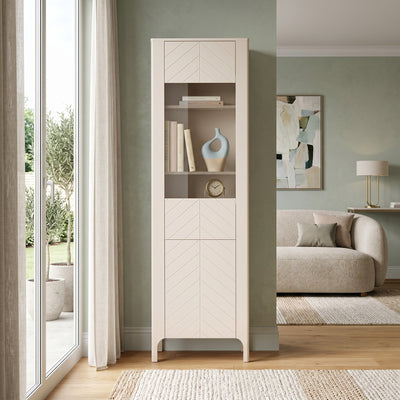 Tall EKLIPSO display cabinet 60x197 with glazing in a modern style, colour Cashmere – in an interior setting | Pillovely