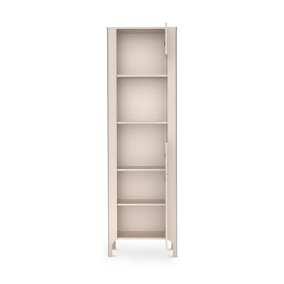 Tall EKLIPSO display cabinet 60x197 with glazing in a modern style, colour Cashmere – open view | Pillovely