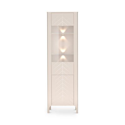 Tall EKLIPSO display cabinet 60x197 with glazing in a modern style, colour Cashmere – front view with LED lighting | Pillovely