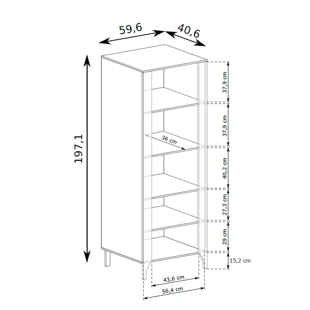 Tall EKLIPSO display cabinet 60x197 with glazing in a modern style – dimension drawing | Pillovely