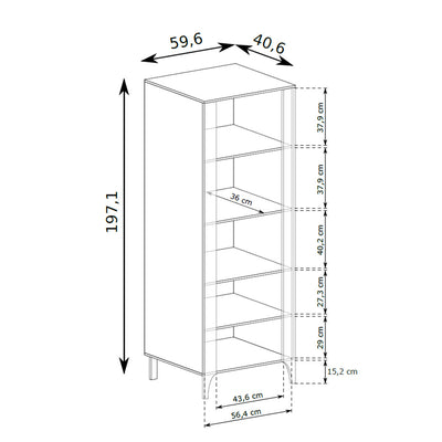 Tall EKLIPSO display cabinet 60x197 with glazing in a modern style – dimension drawing | Pillovely